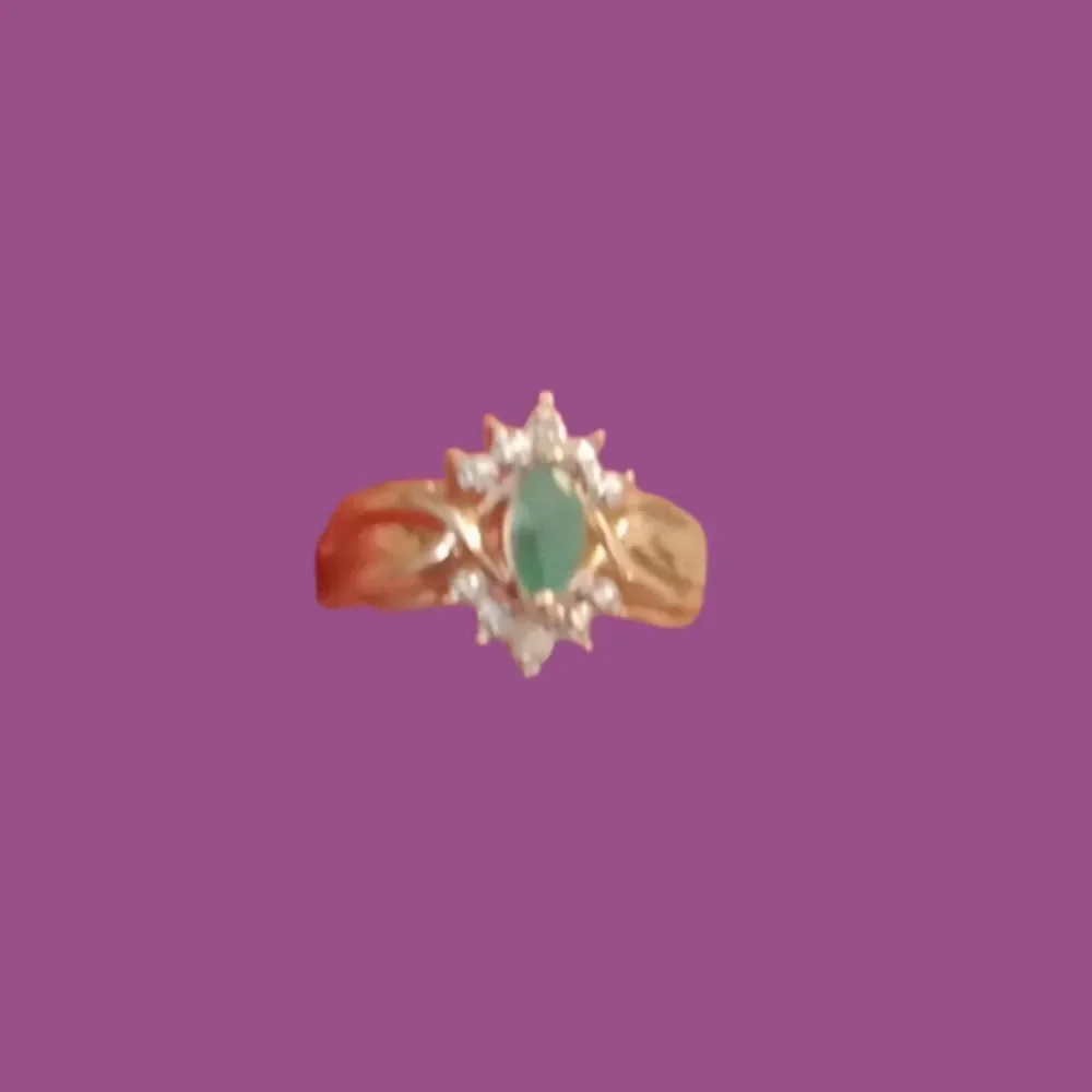 14K Marquise cut Emerald and diamond ring. Size 8 - Picture 1 of 13